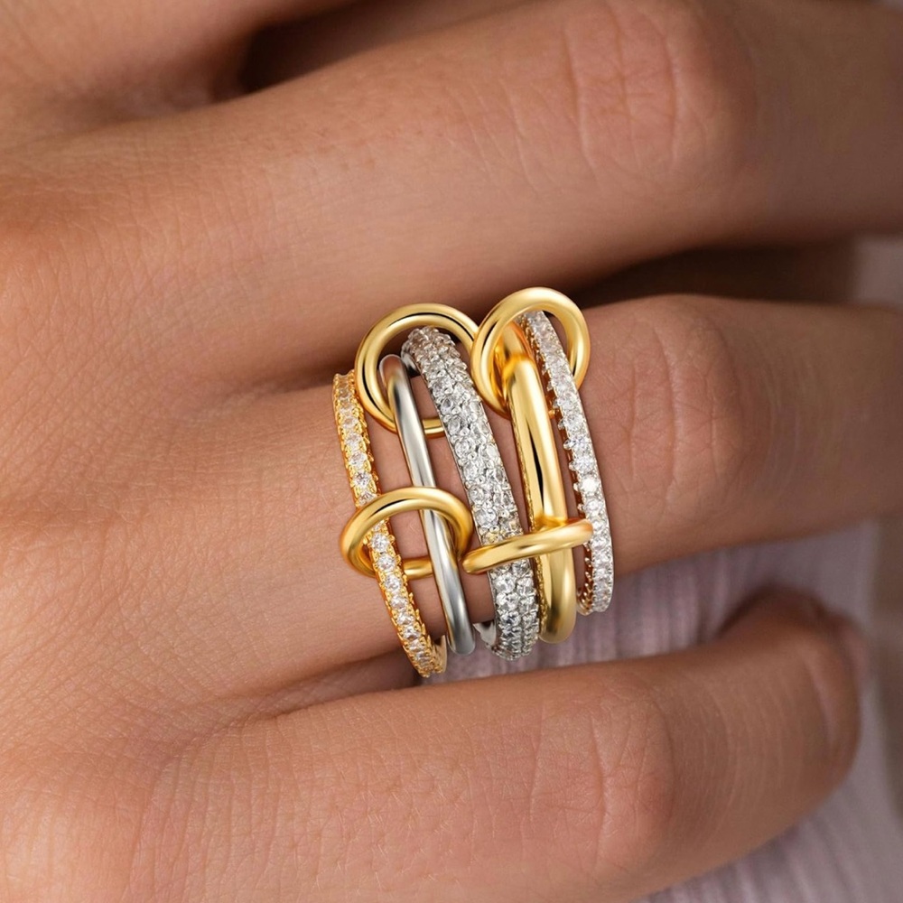 Mixed Metals Stackable Rings with Cubic Zirconia - Picture 2 of 3